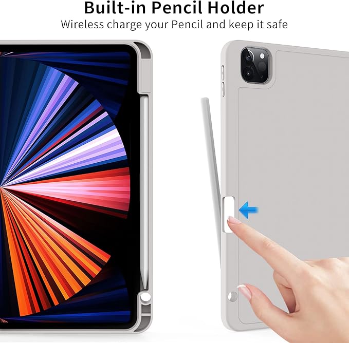 kenke Case for iPad Pro 11 Inch 4th/3rd/2nd Generation (2022/2021/2020) with Pencil Holder, Slim Trifold Smart Cover with Soft TPU Back, Support 2nd Gen Pencil Charging, Auto Sleep/Wake, Gray