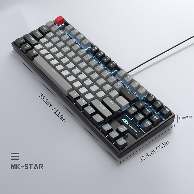 MageGee 75% Mechanical Gaming Keyboard, Blue Switch, LED Backlit, 87 Keys Compact TKL Wired Computer Keyboards for Windows Laptop PC Gamer - Grey/Black