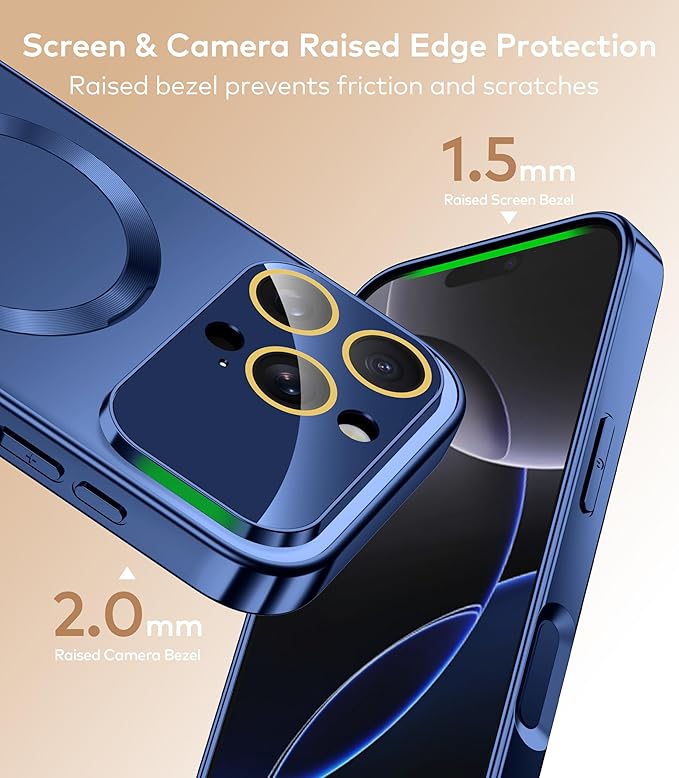 TOBOVON Magnetic for iPhone 16 Pro Max Case with Ring Stand, Fits MagSafe, with Built-in Camera Lens Protector, Slim Electroplated Shockproof Phone Cover, Blue