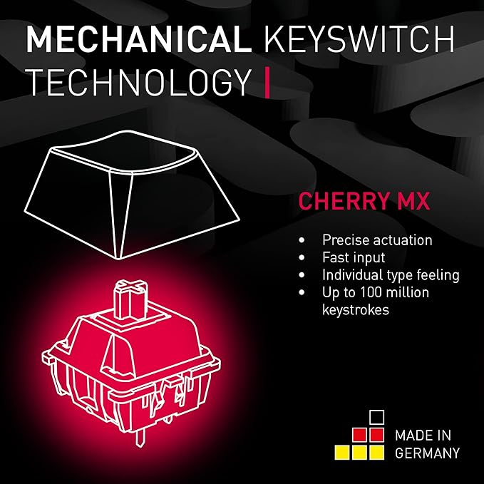 Cherry MX 3.0S, Wired Mechanical Gaming Keyboard, Front Lettering Keycaps, Robust Aluminum Housing, RGB-Lighting, Full Key Rollover, MX Silent RED Switches, Black