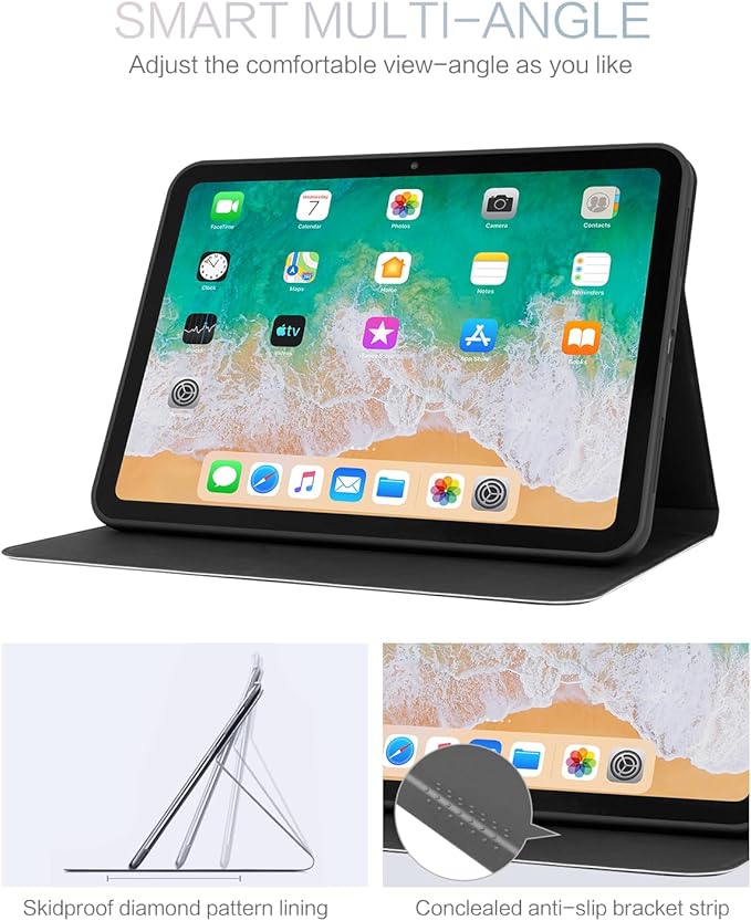 for iPad (A16) 11Th/10Th Generation Case 2025/2022, for iPad Case 11Th/10Th Generation, 10Th/11Th Gen iPadCase Cover Auto Wake/Sleep Multi-Angle Viewing Adjustable Stand, Black Flower