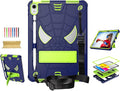 Dteck for iPad Air (3rd Generation) 2019/iPad Pro (2017 Release) Hard Case 10.5" with Kickstand, Shoulder Strap/Screen Protector Film/Stylus Included, Shockproof Cute Spider Kid's Cover, Blue/Green