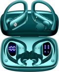 bmani Ear Buds Wireless Earbuds Bluetooth Headphones with 80H Playtime LED Display Case, Over-Ear Hook with Mic, Stereo Sound, Easy Button Controls, Sports Earphones for Running Workout Gym Green