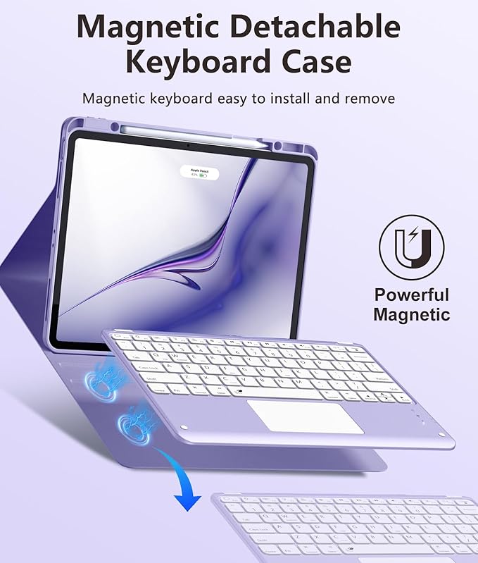 Harvopu for iPad Air 13 Inch & Pro 12.9 Case with Keyboard - Multi-Touch Trackpad, 7 Colors Backlit, Detachable Keyboard Cover for iPad Pro 12.9 (6th, 5th, 4th, 3rd gen), Air 13 M4/M3/M2 (Purple)