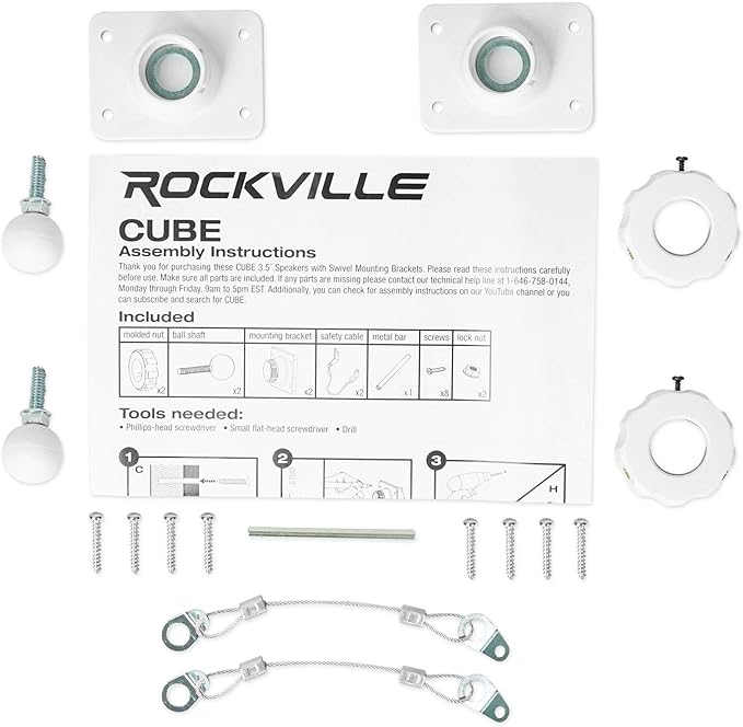 Rockville Pair Cube White 3.5" 30W RMS Home Theater Wall Speakers, 8 Ohm, 360-Degree Swivel Brackets, 2-Way Audio, Compact Design, for Home Theater and Surround Sound