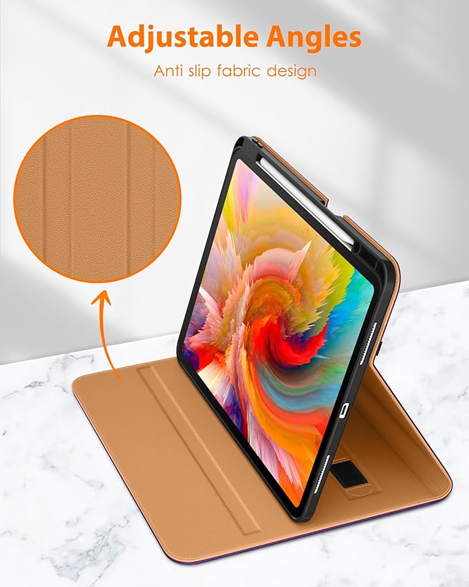 DTTO for iPad Pro 13 inch Case (M5/M4) 2025/2024, Premium Leather Business Folio Stand Cover with Pencil Holder - Auto Wake/Sleep & Multiple Viewing Angles, Built in Hand Strap & Pocket, Dark Purple