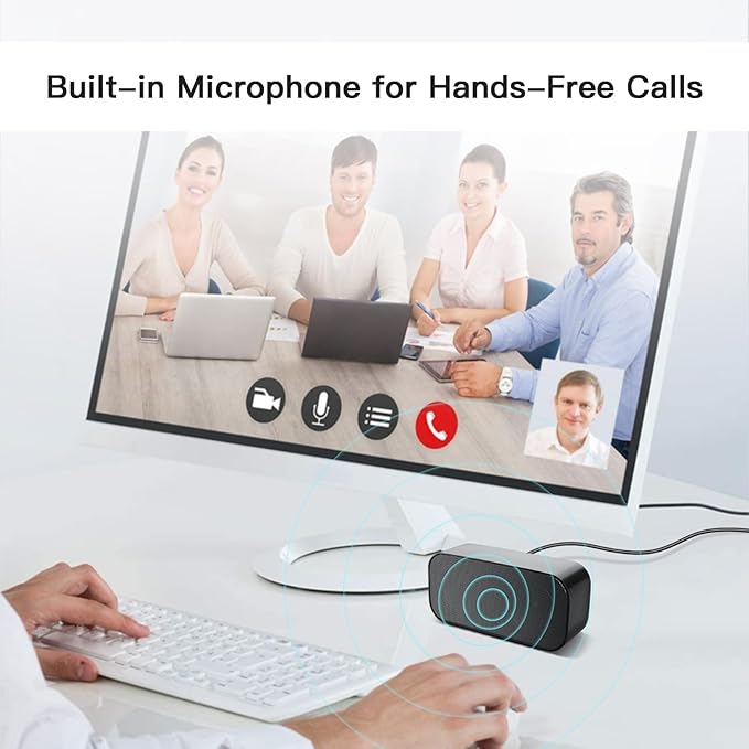 Computer Speaker for Desktop, Wired PC Speaker, Portable USB Speaker for Laptop, Plug and Play, Sound-bar for Office, Home and Gaming (Black-M)