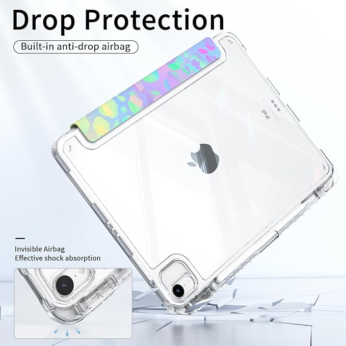 for iPad Air 11 inch Case M3 (2025)/ M2 (2024) Chip, iPad Air 5th/4th Generation 10.9-inch Case with Pencil Holder, Origami Multi-Angles Stand, Slim Clear Cover, Colorful Zebra