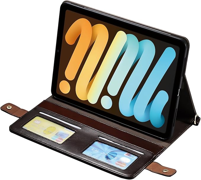 Handbag Case for iPad mini (A17 Pro)/6th Gen 8.3", Techcircle Folio Stand PU Leather Crossbody Cover with Pencil Holder+Card Slots Wallet Case with Shoulder/Hand Strap, Dark Brown