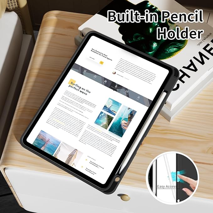 Case for iPad Pro 11 inch (M5/M4) 2025/2024 with Pencil Holder,Tri-Fold Stand Cover, Protective Soft TPU Back&Shockproof Air Corner,Supports Apple Pencil Pro, Auto Wake/Sleep (Black)