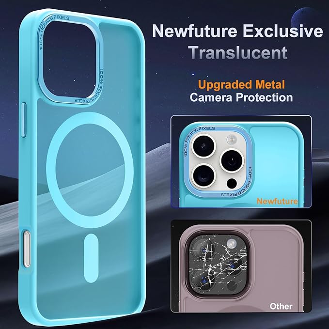 Newfuture Designed for iPhone 16 Pro Max Case with Magnetic [13 FT Military Drop Protection] [Compatible with Magsafe] Slim Translucent Matte Shockproof with Anti-Fingerprint Phone Case, Lake Blue