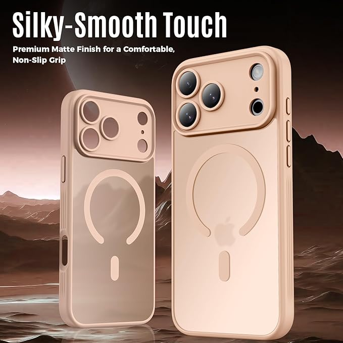 Symcele Designed for iPhone 17 Pro Case, Compatible with MagSafe, [Camera Protection] [15FT Military Drop Protection] Shockproof Translucent Matte Anti-Slip Phone Case, 6.3", Light Brown