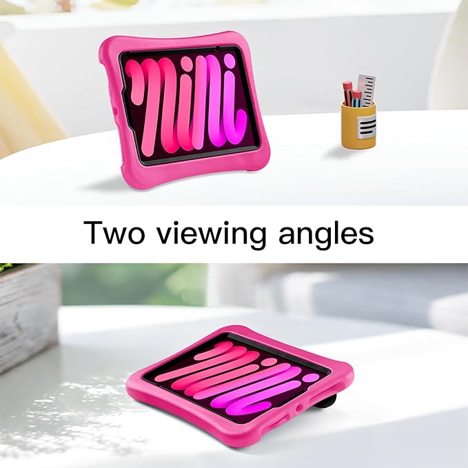 Kids Case for iPad Mini 7 (A17 Pro) 2024 /iPad Mini6 2021, Light Weight Heavy Duty/Shockproof/Drop Proof with Handle/Kickstand, Child Friendly Cover for iPad Mini 7th/6th Gen 8.3inch (Hot Pink)