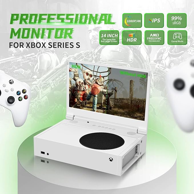G-STORY 14‘’ Portable Monitor for Xbox Series S, 1080P Portable Gaming Monitor IPS Screen for Xbox Series S（not Included） with Two HDMI, HDR, Freesync, Game Mode, Travel Display for Xbox Series S