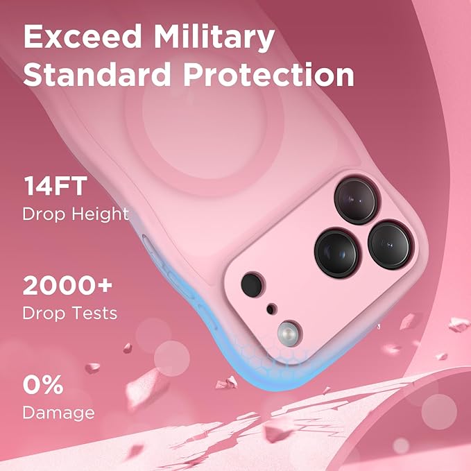 CAPRARO Magnetic for iPhone 17 Pro Max Case for Women Girls, Upgraded [Full Camera Protection] [Compatible with MagSafe] Cute Wave Translucent Matte Phone Case for iPhone 17 Pro Max, Peach Pink