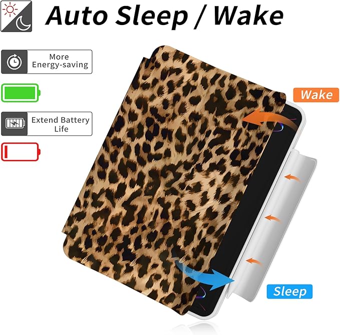 Case for iPad Air 13 Inch M4 (2026)/ M3 (2025)/ M2 (2024), iPad Pro 12.9-inch 6th/5th/4th/3rd Generation Case, Trifold Multi-Angle Stand, Magnetic Flap, Full Protective Cover, Brown Cheetah
