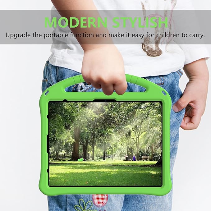 Kids Case for iPad Pro 13 inch M5/M4 (2025/2024) with Kickstand/Pencil Holder/Handle Stand Lightweight Soft EVA Foam Shockproof Heavy Duty Rugged Protection Kids Girls Boys Cover, Green