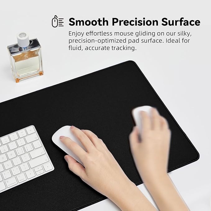 Reniteco Large Gaming Mouse Pad with Durable Stitched Edges, Non-Slip Rubber Base, Big Computer Keyboard Mouse Mat Desk Pad for Home Office Gaming Work, 11.81"x27.56"x0.08", Black