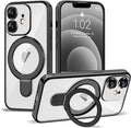 Compatible with iPhone 12 Case with Invisible Magnetic Ring Stand [Compatible with Mag-Safe] [Full Camera Lens Protector] Plating Clear Phone Case for iPhone 12 6.1", Black