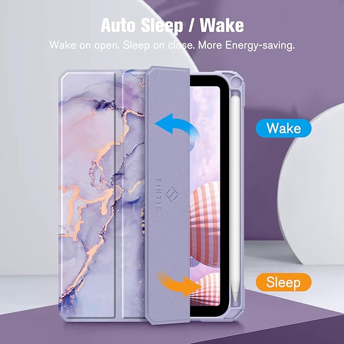 Fintie Hybrid Slim Case for iPad Mini 7 (A17 Pro, 7th Generation) 2024 / iPad Mini 6 (6th Gen) 8.3 Inch, [Built-in Pencil Holder] Shockproof Cover Clear Transparent Back Shell, Lilac Marble
