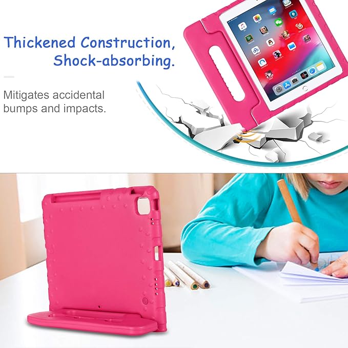 Kids Case for iPad Pro 11-inch 4th/3rd/2nd Gen 2020-2022, Techcircle [Support Pencil Charging] Handle Stand Lightweight EVA Foam Bumper Protective Rugged Drop Protection Child Proof Cover, Rose