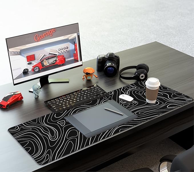 Topographic Mouse Pad Large, Gaming Mouse Pad, XXL Mousepad, Keyboard and Mouse Pad, Desk Mat, 35.3 x 15.7 in, Minimalist Contour for Office