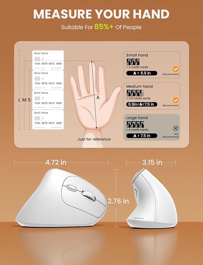 SABLUTE MAM51 Ergonomic Mouse Wireless with 3-in-1 Quick-Switch Scroll Wheel, Vertical Mouse with 4000 DPI, 8 Buttons Wireless Computer Mouse, 2.4Ghz/Bluetooth Mouse for Laptop and Desktop-White