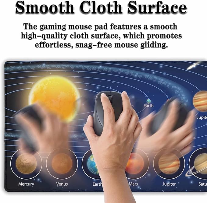 Biggest Mouse Pad - Yellow Pc Desk Mat, 900X400mm Waterproof Non-Slip Rubber Base, 35.4" X 15.7" for Work, Game, Office Galaxy Solar System Planets
