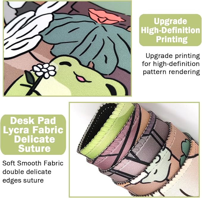 Cute Frog 4 in 1 Large Mouse Pad Set, Kawaii Extended Mouse Pad Set Desk Pad Easy Typing for Typing Office Game 35.4 x15.7 in - Kawaii Frog