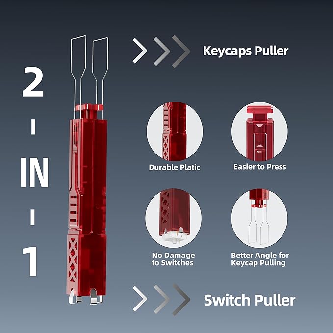 FunHub 2-in-1 Switch Puller Keycap Puller - Red 304 Stainless Steel Switch Key Cap Removal Tool Kit for Hot Swappable Mechanical Gaming Keyboard (Easily Remove & Replace,Durable,NO Finger Pain)