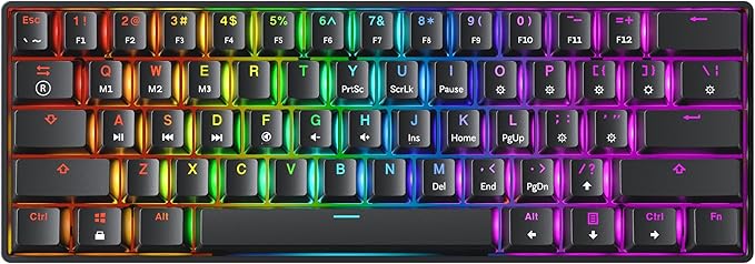 GK61 Mechanical Gaming Keyboard - 61 Keys Multi Color RGB Illuminated LED Backlit Wired Programmable for PC/Mac Gamer (Gateron Optical Silver, Black)