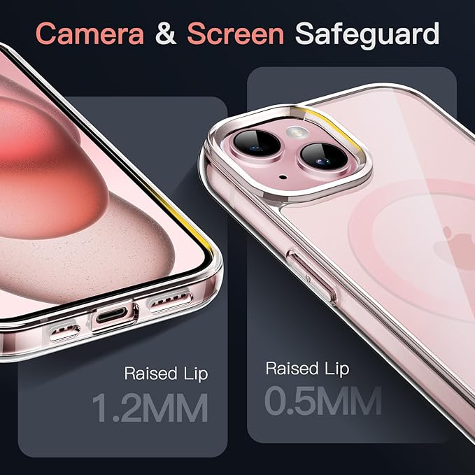 JETech Magnetic Case for iPhone 15 6.1-Inch Compatible with MagSafe Wireless Charging, Shockproof Phone Bumper Cover, Anti-Scratch Clear Back (Clear/Pink)
