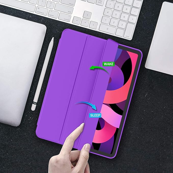 iMieet iPad Air 11 Inch Case M4/M3/M2(2026/2025/2024), iPad Air 5th/4th Generation Case 2022/2020 10.9 Inch with Pencil Holder,Trifold Stand Smart Case with Soft TPU Back(Grape Purple)