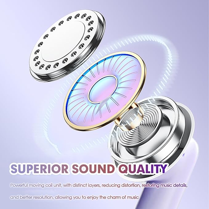 True Wireless Earbuds Purple Bluetooth 5.3 with Microphone for Working Out Noise Canceling Blue Tooth Ear Buds Deep Bass TWS Wireless Earphones with Charging Case in Ear Headphone for iPhone Android