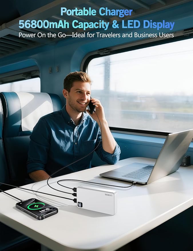 Portable Charger Power Bank, 56800mAh Battery Pack, 22.5W Fast Charging Portable Phone Charger for Camping Travel Essential Compatible with iPhone 17/16/15/14/13 Series, Samsung, Google,iPad-White