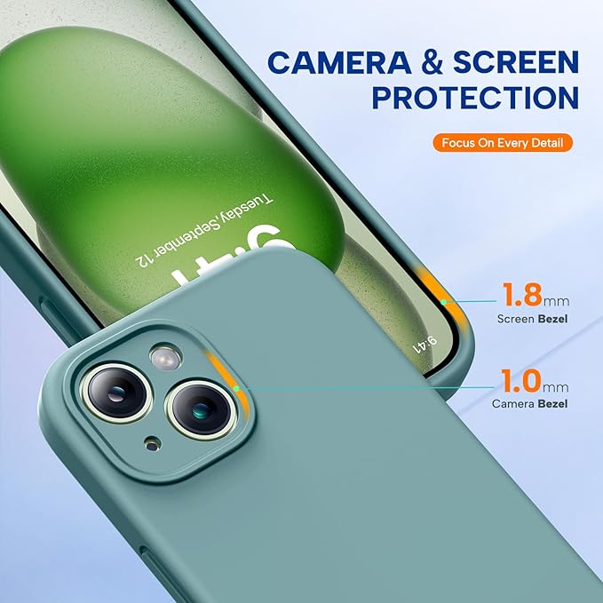 Miracase Compatible with iPhone 15 Plus Case, [Soft Anti-Scratch Microfiber Lining], Liquid Silicone Case Gel Rubber Shockproof Drop Protection Phone Case for iPhone 15 Plus, Midnight Green