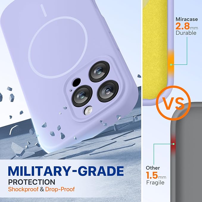 Miracase Magnetic for iPhone 16 Pro Max Case, [Soft Anti-Scratch Microfiber Lining], Compatible with MagSafe, Liquid Silicone Case Shockproof Drop Protection Phone Case for 16 ProMax,Light Purple