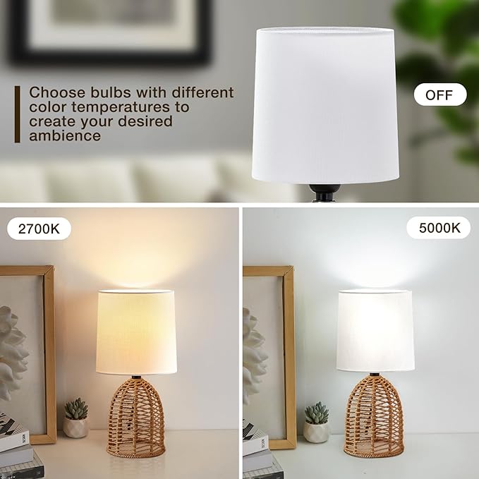 EJIAXIN Rattan Lamp Boho Lamps Set of 2-13.75" Mini Farmhouse Table Lamp Rustic End Table Decorative Small Lamps for Small Spaces Bedroom Nightstand Living Room Reading Desk Side Table Lamp