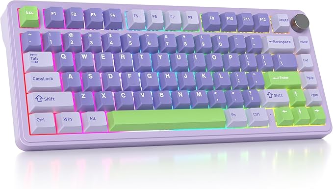 surmen M75 75% Wireless Creamy Keyboard with Gasket, Pre-lubed Triple Mode Bluetooth Mechanical Gaming Keyboard BT5.0/2.4Ghz/USB with Sound Absorbing Pads Hot-Swap(Lavender)