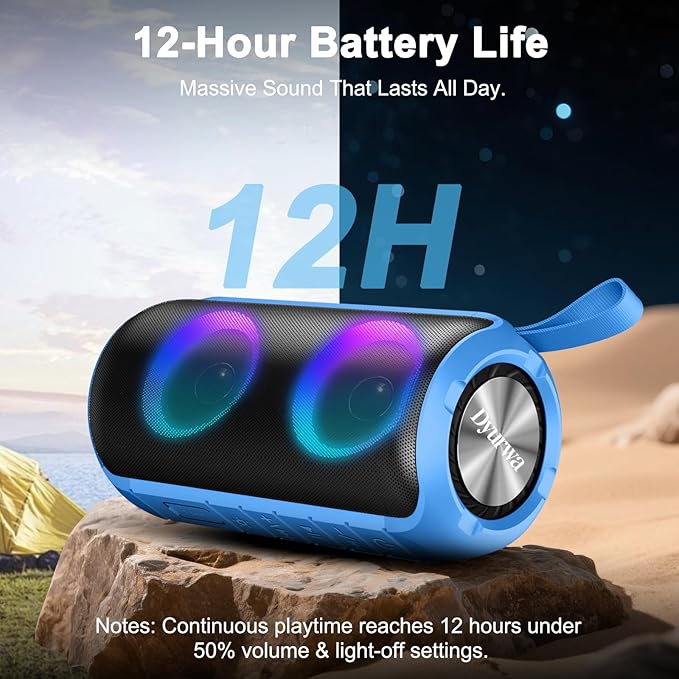 Bluetooth Speaker with 360°HD Stereo Sound, BT5.3, Built-in Mic, RGB Lights, NEW Portable Wireless Speaker IPX7 Waterproof, 12H Playtime, Speaker for Outdoors, Home/Trip/Ideal Gift for Men Women, Blue