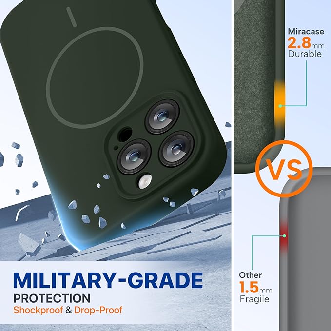 Miracase Magnetic for iPhone 16 Pro Max Case, [Soft Anti-Scratch Microfiber Lining], Compatible with MagSafe, Liquid Silicone Case Shockproof Drop Protection Phone Case for 16 ProMax,Dark Green
