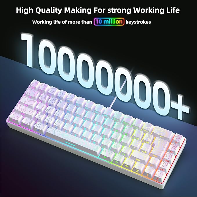 Snpurdiri 65% Wired Gaming Keyboard, 68 Keys RGB Backlit Ultra-Compact Small Gaming Keyboard, for PC/Mac Gamer, Typist, Travel, Easy to Carry on Business Trip White