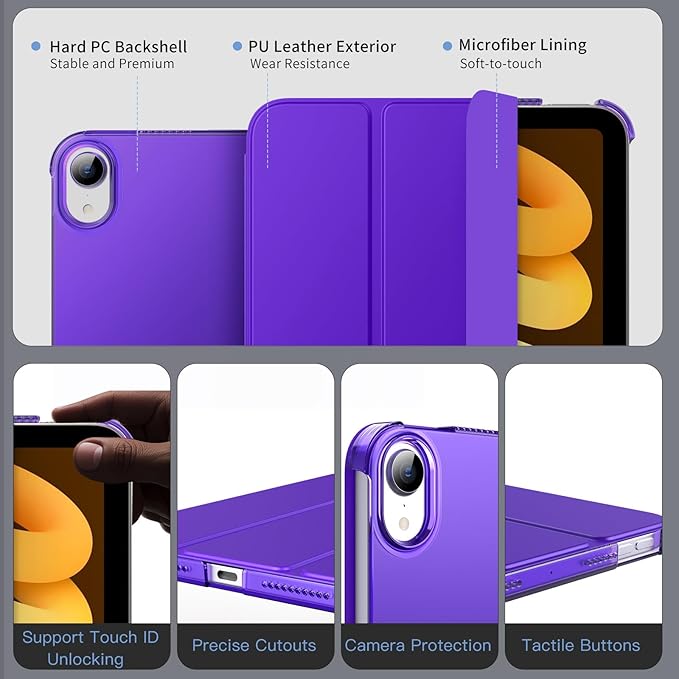 MoKo for iPad mini 7 (A17 Pro) Generation Case 2024, iPad mini 6 Case 2021, 8.3-inch Slim Lightweight Protective Hard Back PC Shell Stand Cover Support Touch ID, Auto Wake/Sleep, Purple Violet