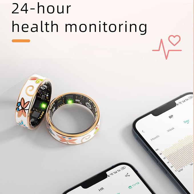 Yihou Smart Ring for Women Health Ring Fitness Ring with Enamel Fitness Tracker with Heart Rate Monitoring Sleep Monitor Distance Pedometer Calorie No Subscription Fee for Android iOS 9#