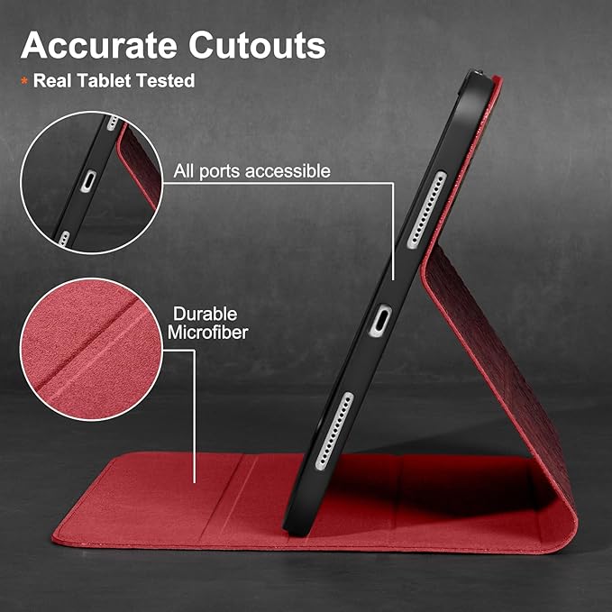 Gexmil Case for iPad Pro 11 Inch,4th/3rd/2nd/1st Generation(2022/2021/2020/2018) Genuine Leather Cover Anti Fingerprint,Cowhide Folio Cover Auto Sleep/Wake with Adjustable Stand,Floral Red