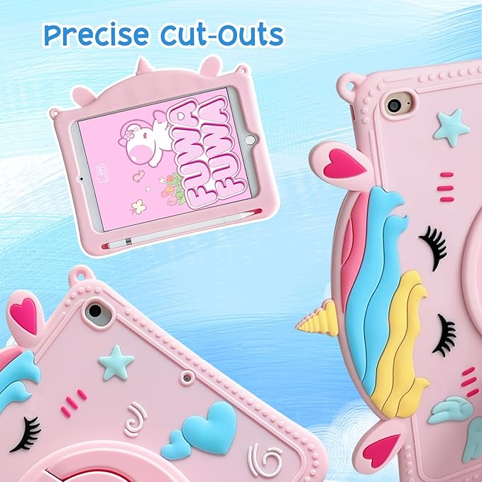 Kids Case for Apple iPad Pro 11 4th 3rd 2nd 1st Gen 2022/2021/2020/2018, iPad Air 5th 4th Gen Case, Cute Design EVA Kickstand Shockproof Kids Friendly Bumper Cover with Shoulder Strap, Pink Unicorn