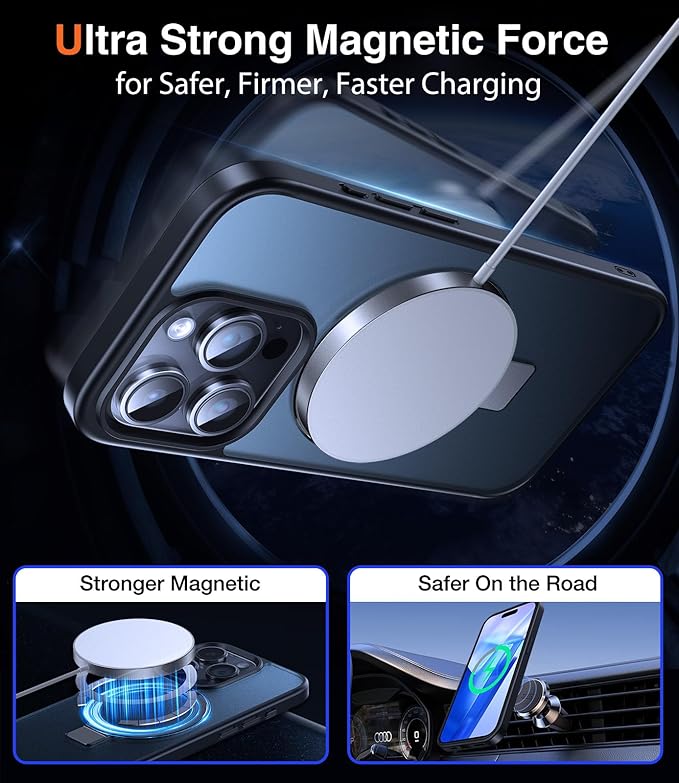 Chicfun 3-in-1 [Magnetic+Kickstand+Ring Holder] for iPhone 15 Pro Max Case Stand Ring Holder Compatible with MagSafe, Military Shockproof Protective Matte iPhone 15 Pro Max Phone Case Kickstand Cover