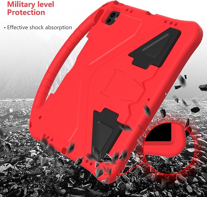 YRH Kids Case for iPad Air 13-in. M4/M3/M2 (2026/2025/2024), for iPad Pro 13-in. M5/M4 (2026/2024), with Strap Handle Stand, Red