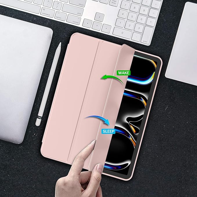 iMieet Case for iPad Pro 11 Inch (M5) 2025 /(M4) 2024 5th Gen, Trifold Stand Smart Cover with Pencil Holder and Soft TPU Back, Auto Wake/Sleep (Rose Pink)