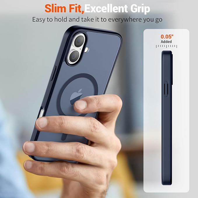 SUPFINE Magnetic for iPhone 16 Case (Compatible with MagSafe) (Military Grade Drop Protection) Translucent Matte Shockproof Phone Cover,Dark Blue